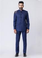 Polyester Tr Light Navy Blue Party Wear Pattern Pc Readymade Jodhpuri Suit